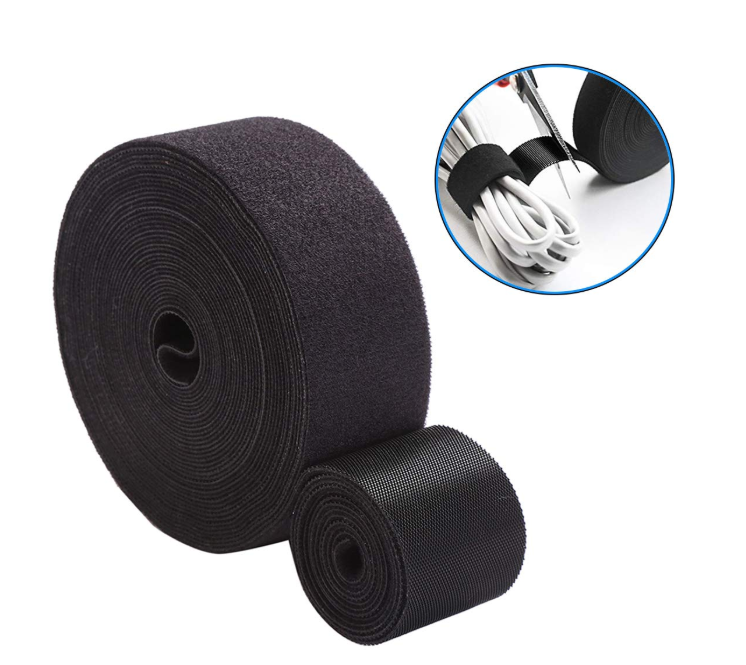 Reusable Fastening Tape Cable Ties Roll 2 Inch Double Side Hook Roll Hook and Loop Cord Management Wire Organizer Straps Black