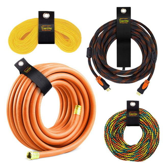 Heavy-duty storage hook and loop strap extension cord holder organizer for cables