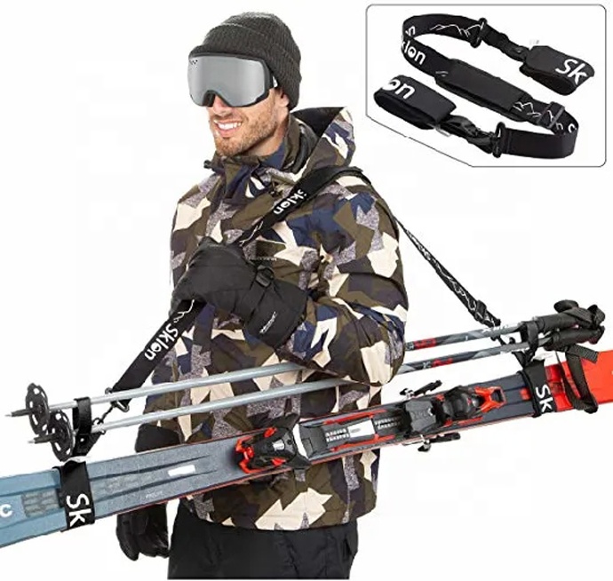 Ski Strap and Pole Carrier, Snow Boot Ski Gear Carrier with Adjustable Durable Shoulder Sling