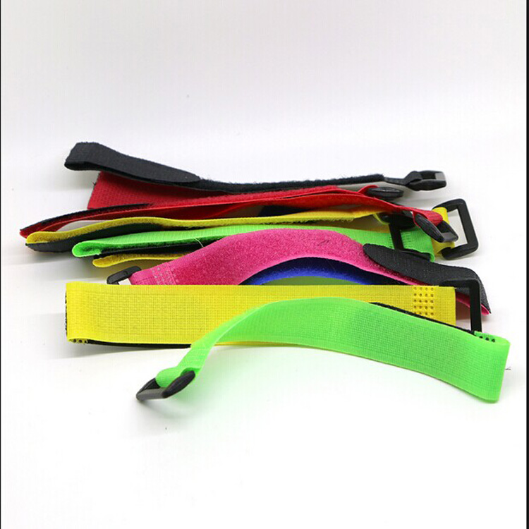 Multi-colored self-locking hook loop buckle cable tie fastening tape