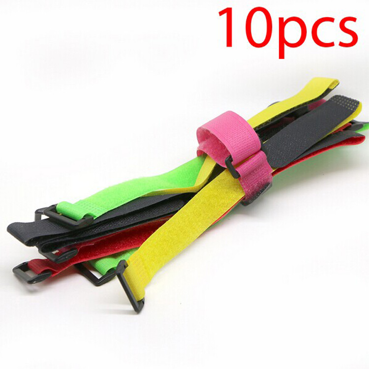 Multi-colored self-locking hook loop buckle cable tie fastening tape