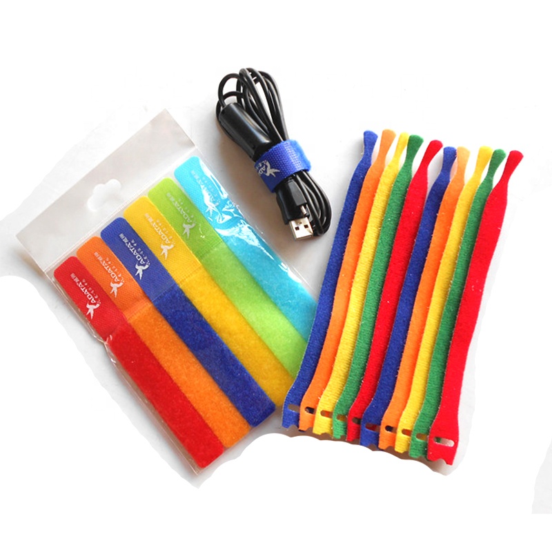 Custom double side hook and loop cable tie