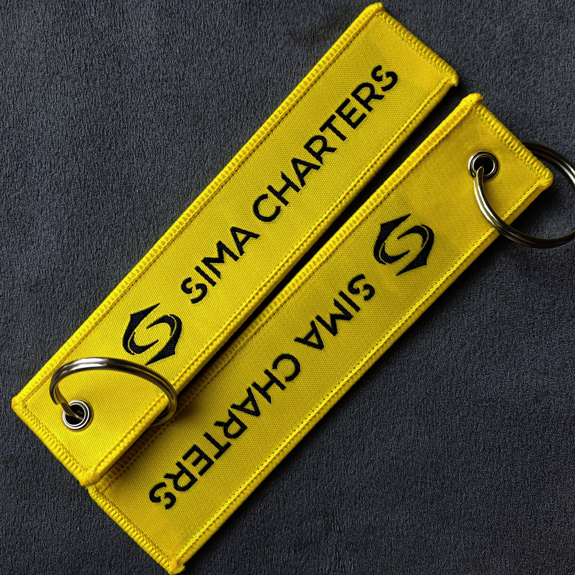 Factory customized double-sided woven mark embroidery Flightstrap keychain